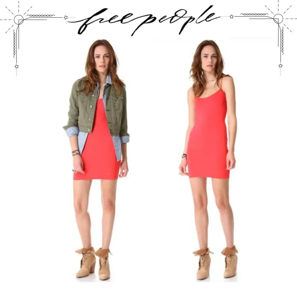 Free People Mini Slip Dress in Coral